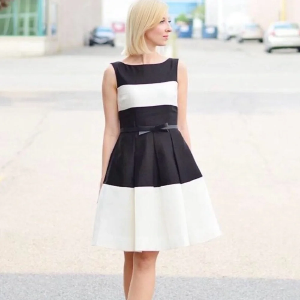 Kate Spade Colorblock Gayle Fit & Flare‎ Cotton Silk Dress Black & Cream Size 8